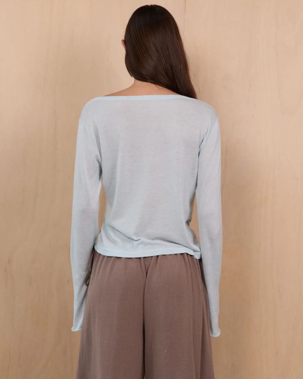 Pinky Kamal Knit LS V Neck Jersey Icy Blue