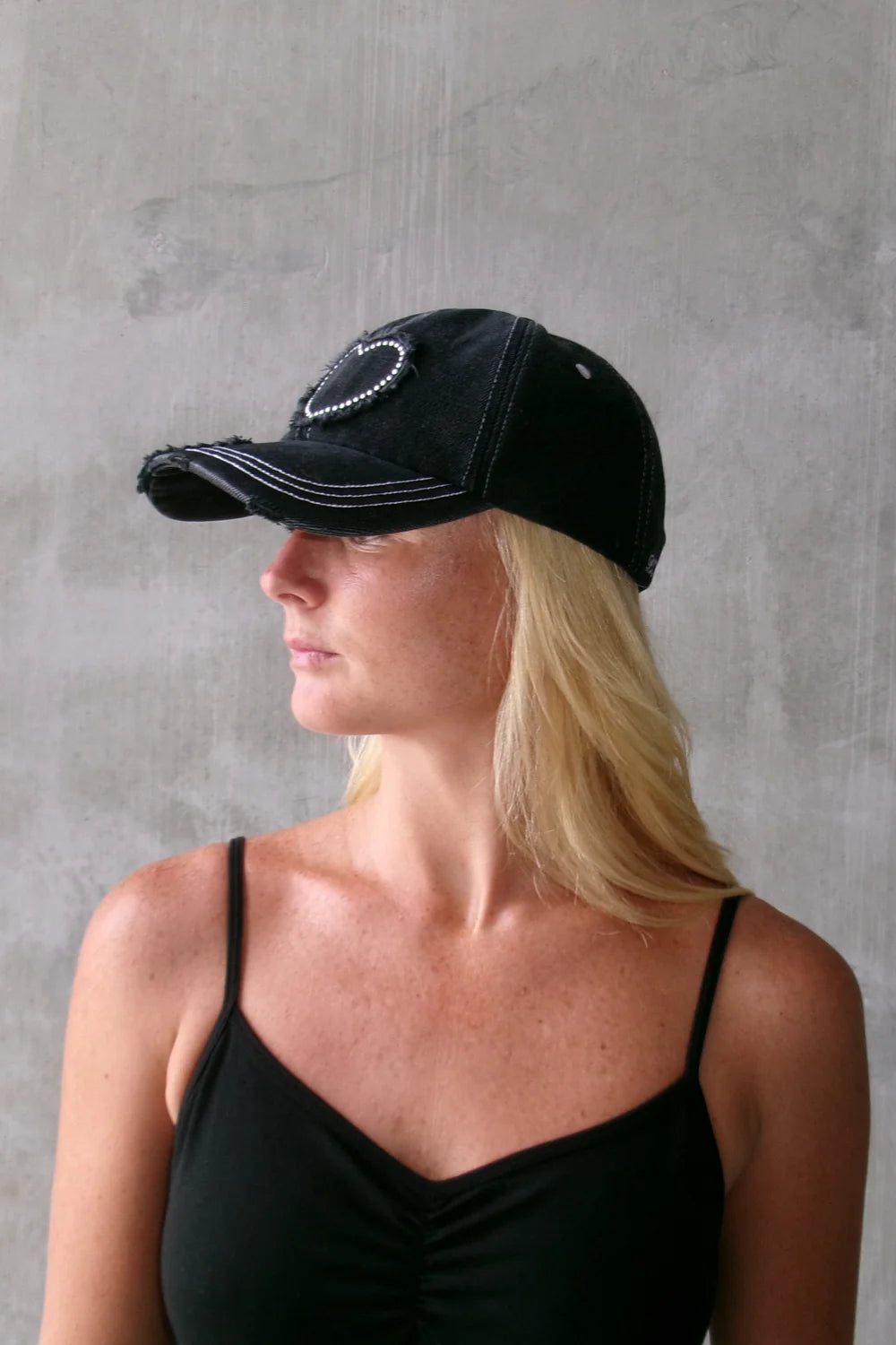 Pinky & Kamal Studded Heart Cap Distressed Charcoal
