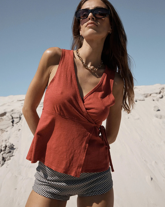 Afends Tiara Wrap Top Vintage Cherry