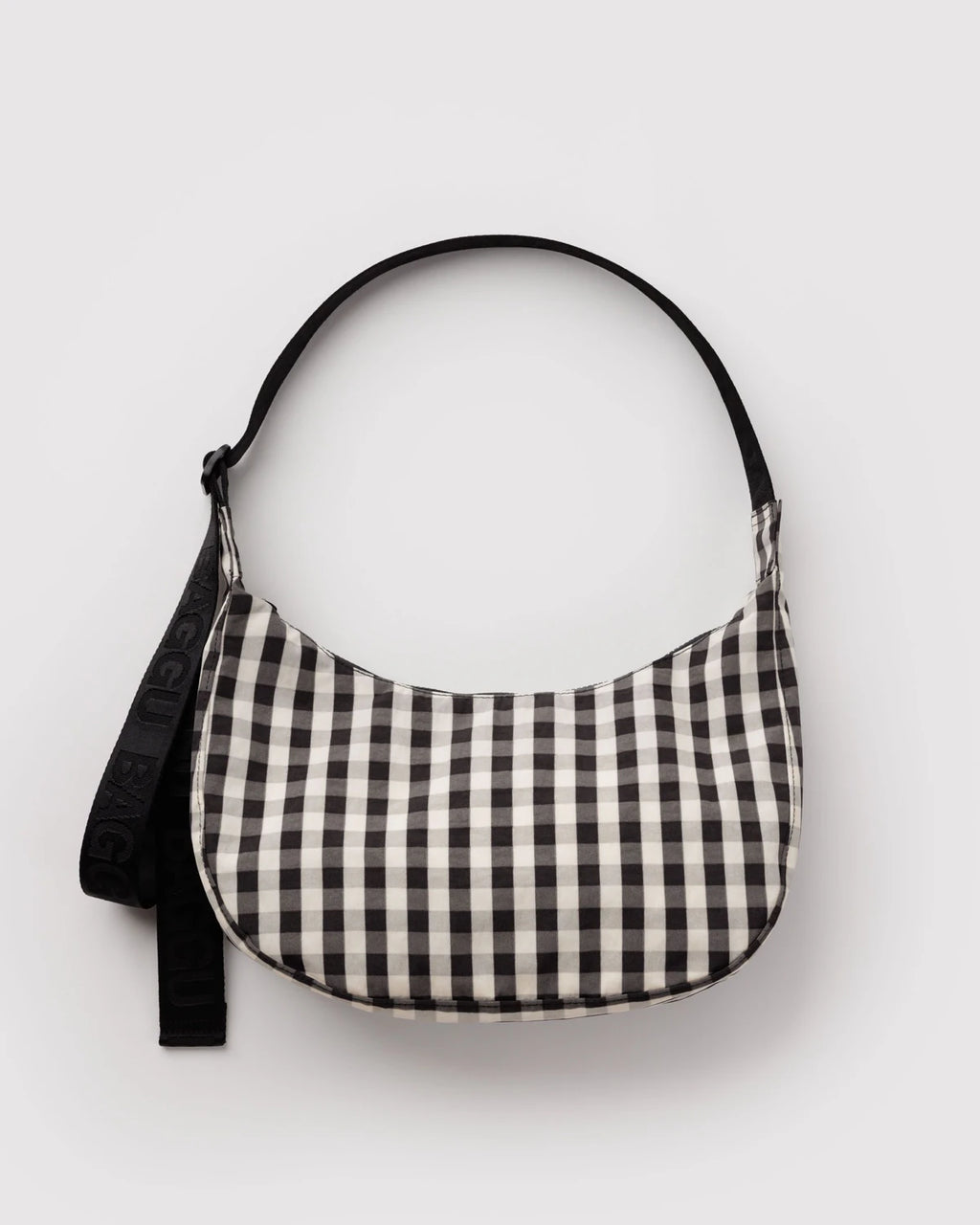 Baggu Medium Nylon Cresent Bag Black and Cream Gingham