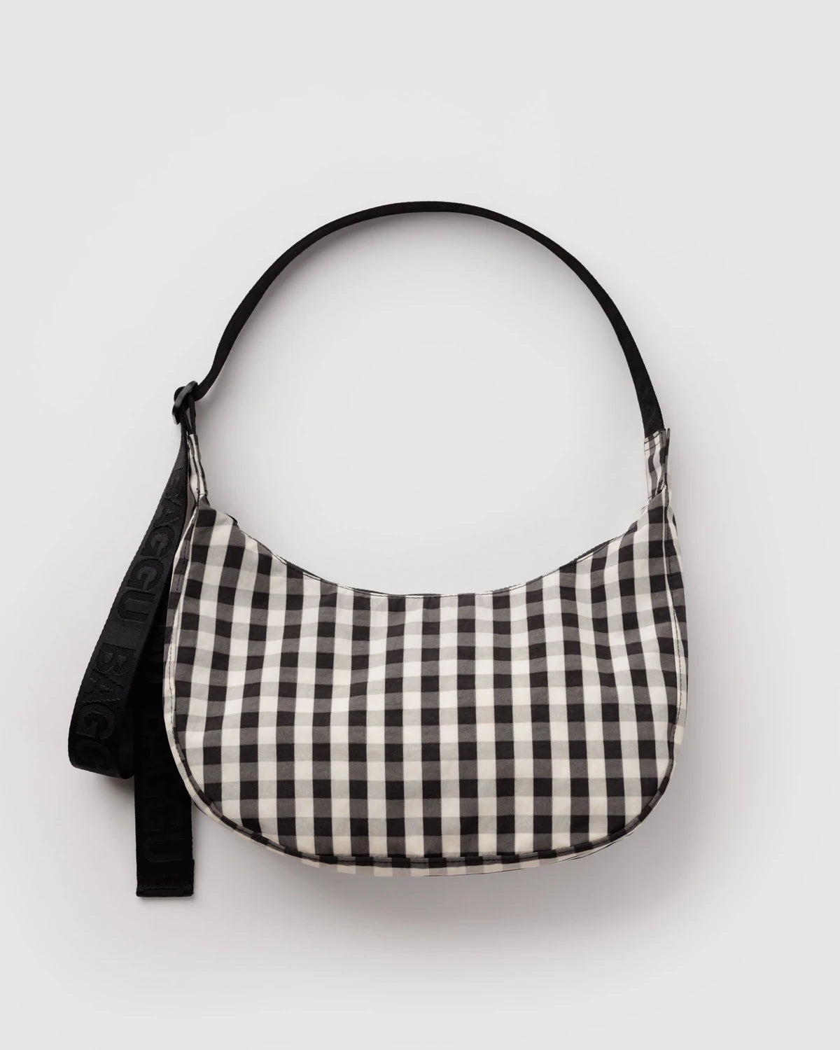 Baggu Medium Nylon Cresent Bag Black and Cream Gingham