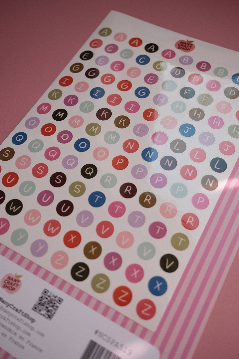 Alphabet sticker sheet colored buttons A5