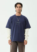 CHAINS HEAVYWEIGHT LAYERED WAFFLE BOXY TEE | WASHED DEEP SEA