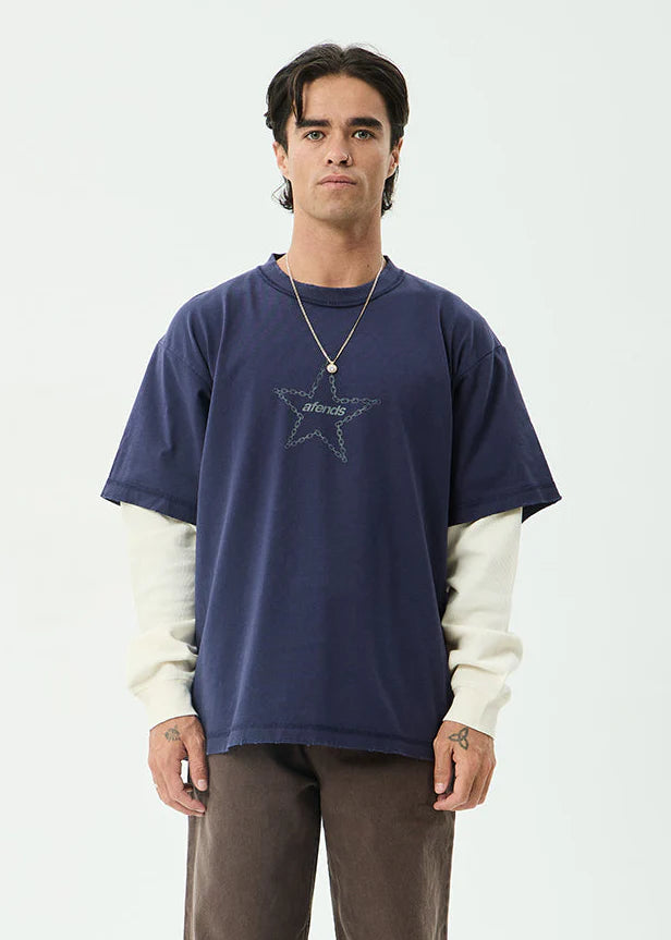 CHAINS HEAVYWEIGHT LAYERED WAFFLE BOXY TEE | WASHED DEEP SEA