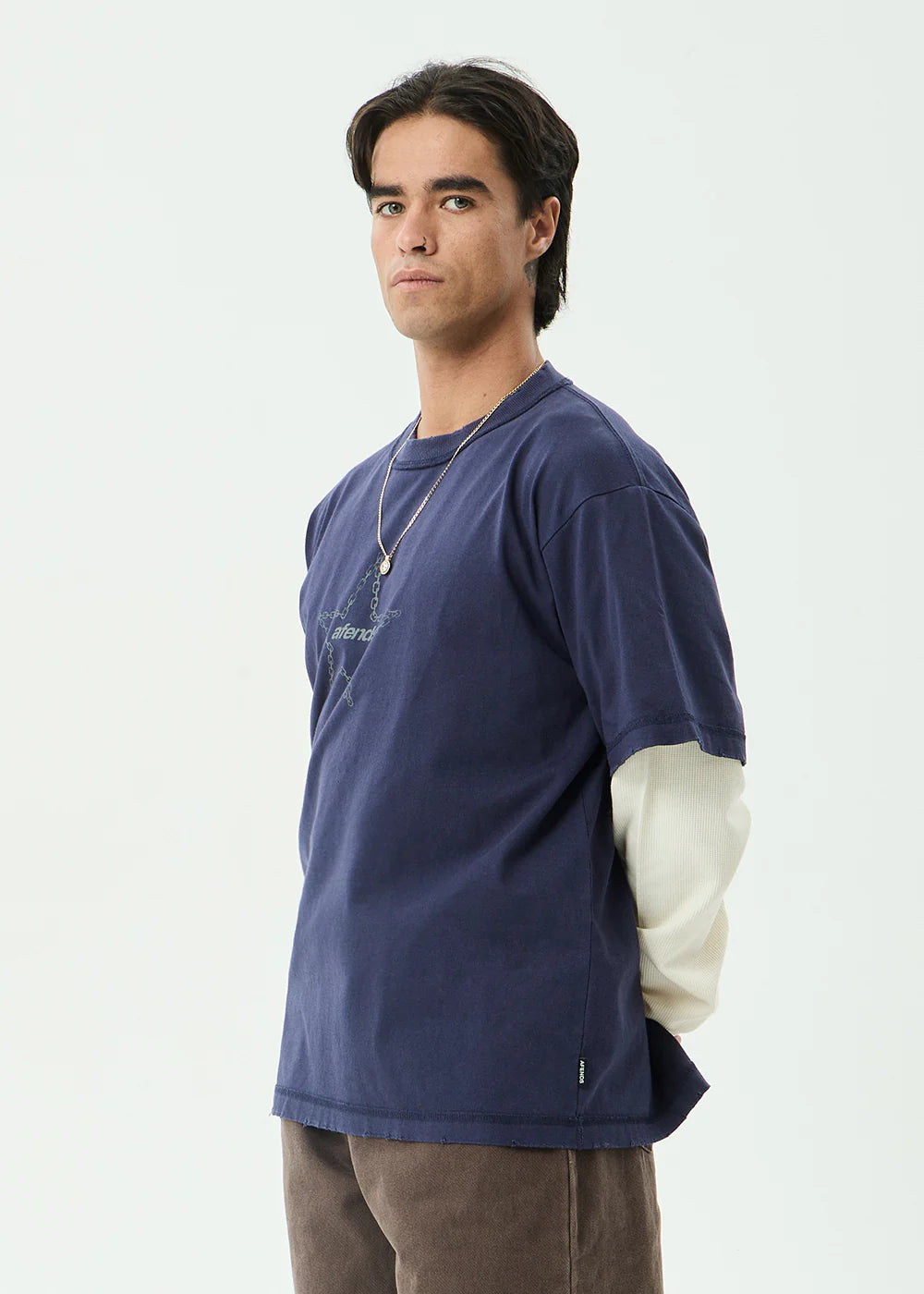 CHAINS HEAVYWEIGHT LAYERED WAFFLE BOXY TEE | WASHED DEEP SEA