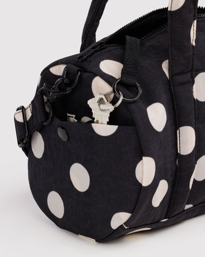 Baggu Nylon Duffle Bag Black and Cream Polka Dot