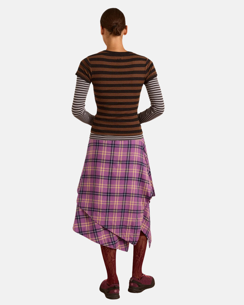 Damson Madder Katana Midi Skirt Magenta Check