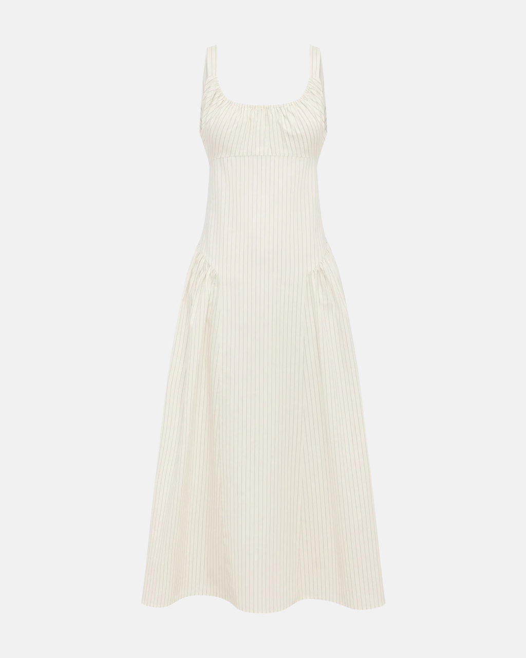 Olga Joan Drop Waist Midi Dress Crema Stripe