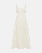 Olga Joan Drop Waist Midi Dress Crema Stripe