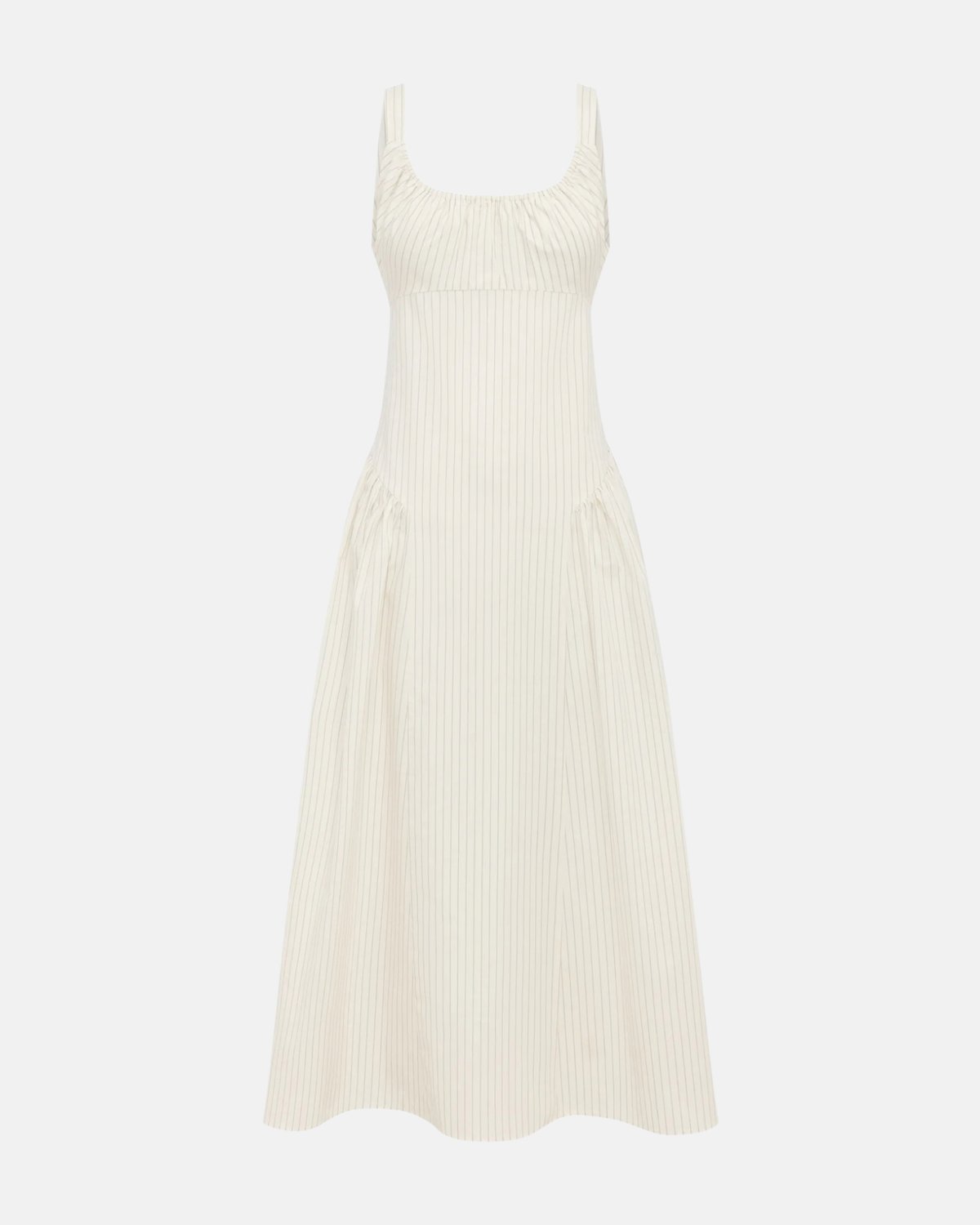 Olga Joan Drop Waist Midi Dress Crema Stripe