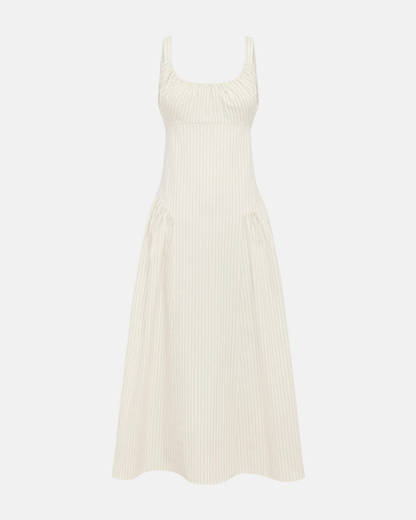 Olga Joan Drop Waist Midi Dress Crema Stripe