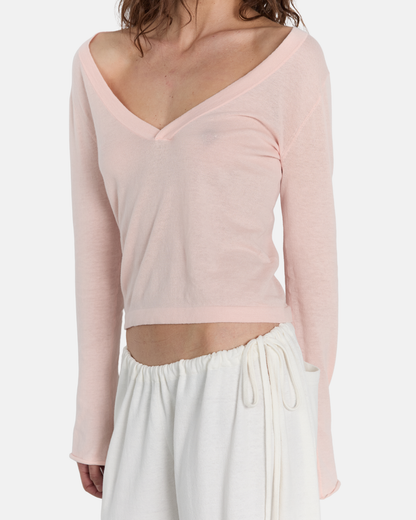 Pinky Kamal Knit LS V Neck Jersey Pink