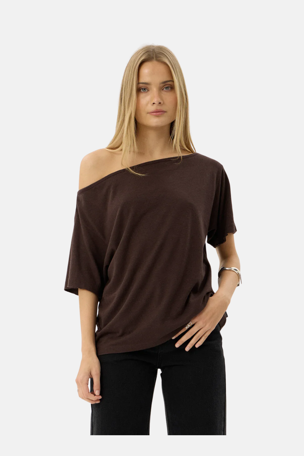 Afends Sabina Off Shoulder Tee Brown