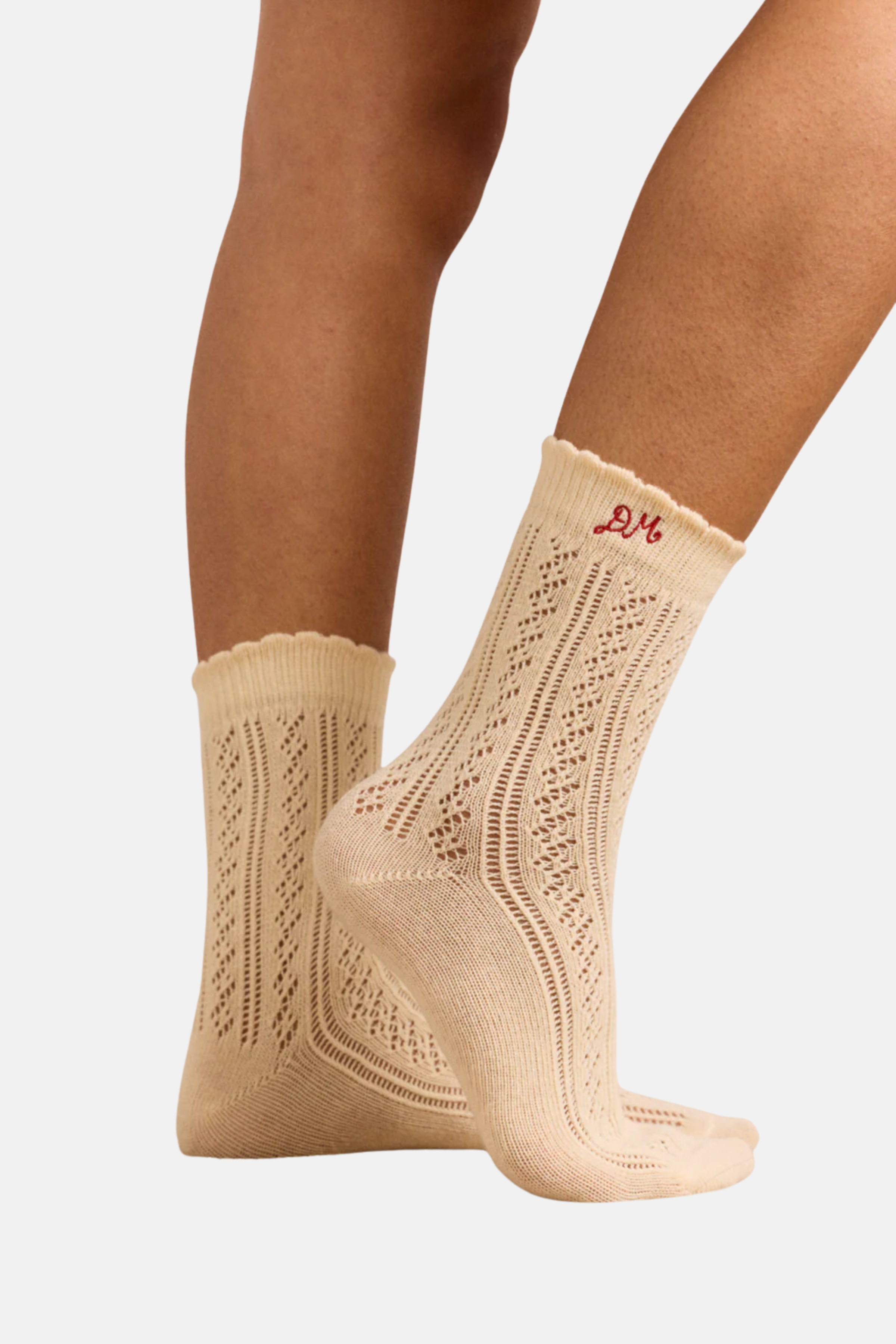 DAMSON MADDER 2 PACK SOCKS | RED AND CREAM POINTELLE