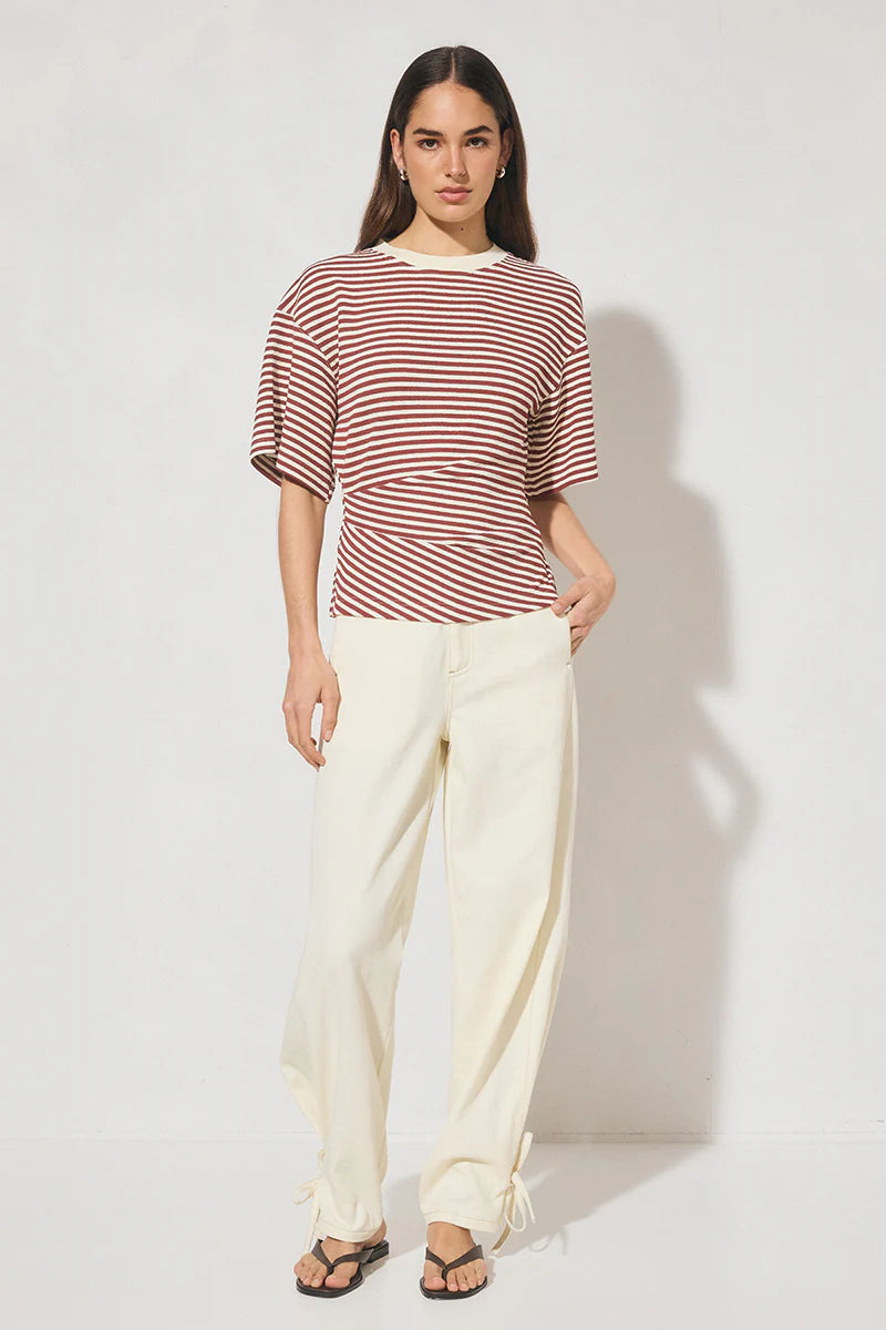AURA TEE | BURGUNDY CREAM STRIPE
