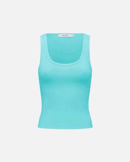 Olga Joan Ribbed Scoop Singlet Turchese