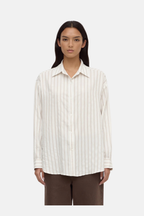MAEVE LONGLINE SHIRT | TAUPE CREAM STRIPE
