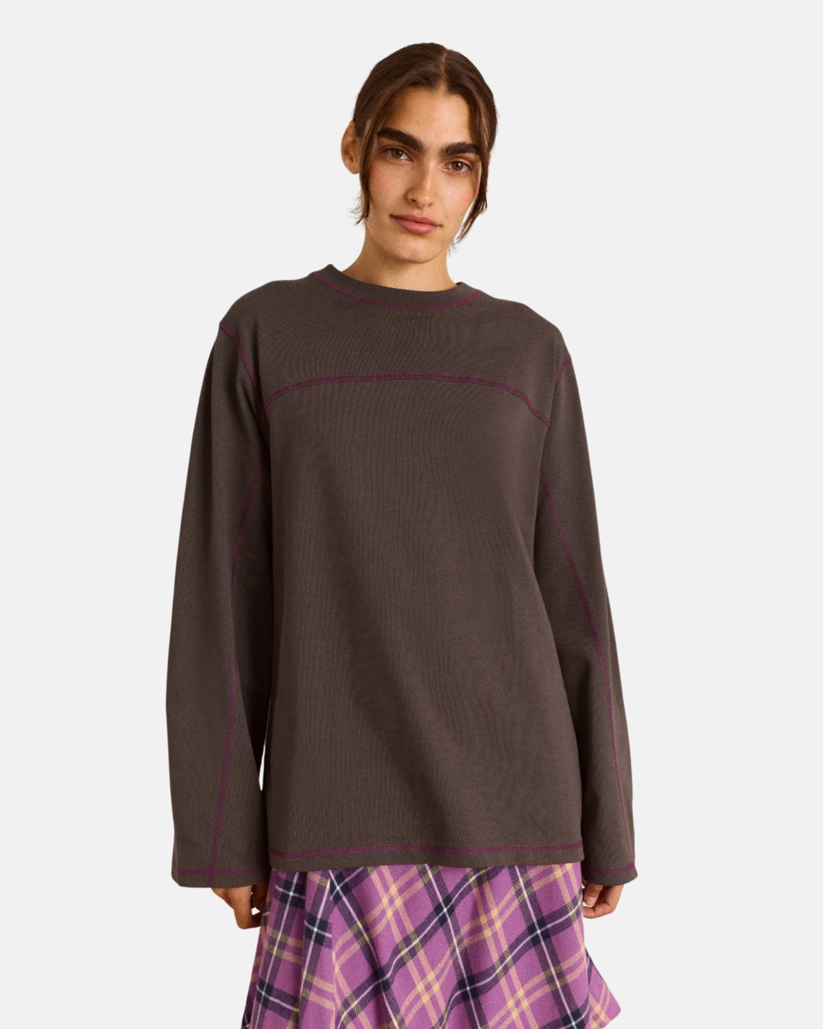 Damson Madder Samara Long Sleeve Top Charcoal