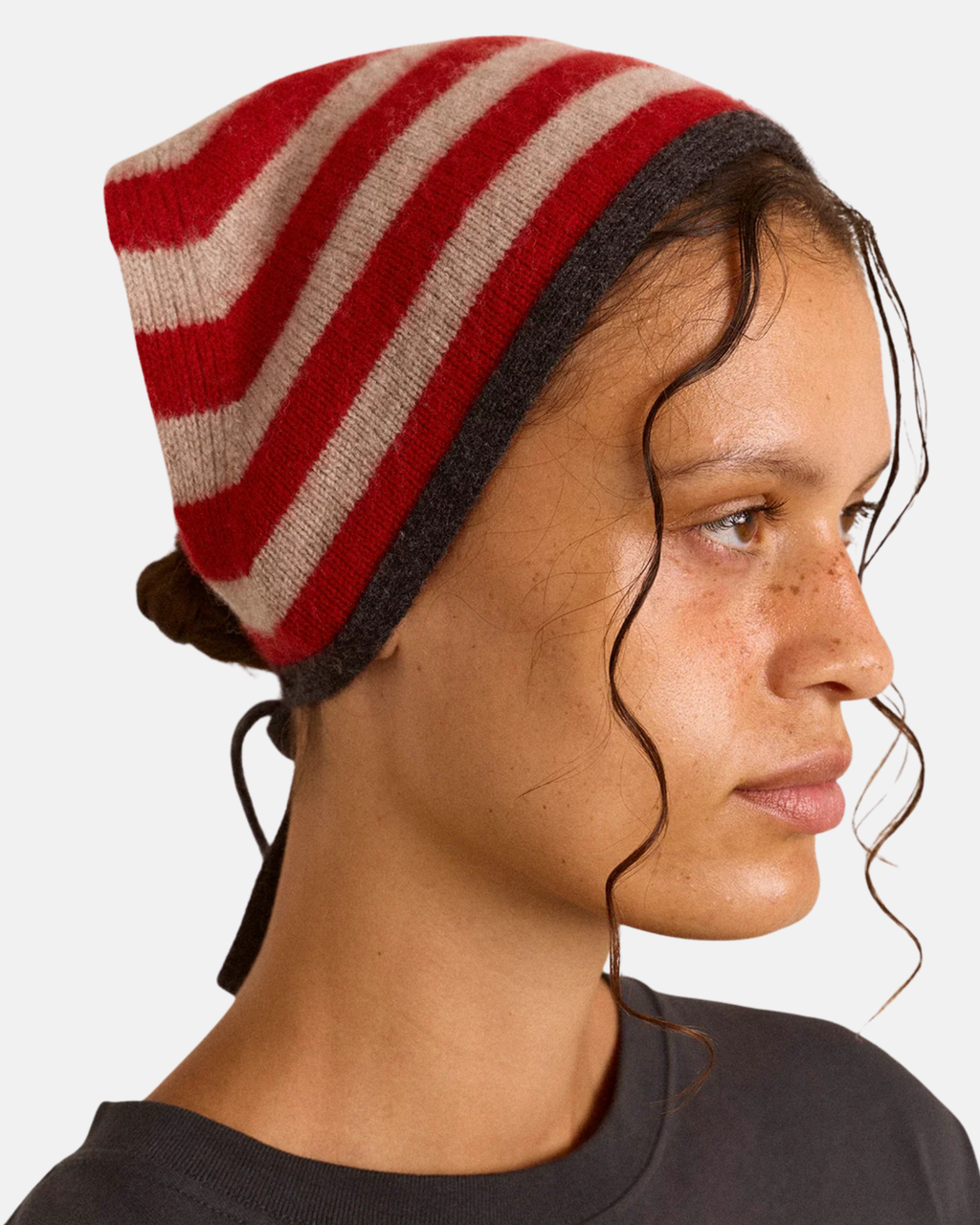 Damson Madder Clara Merino Wool Head Scarf Charcoal Stripe