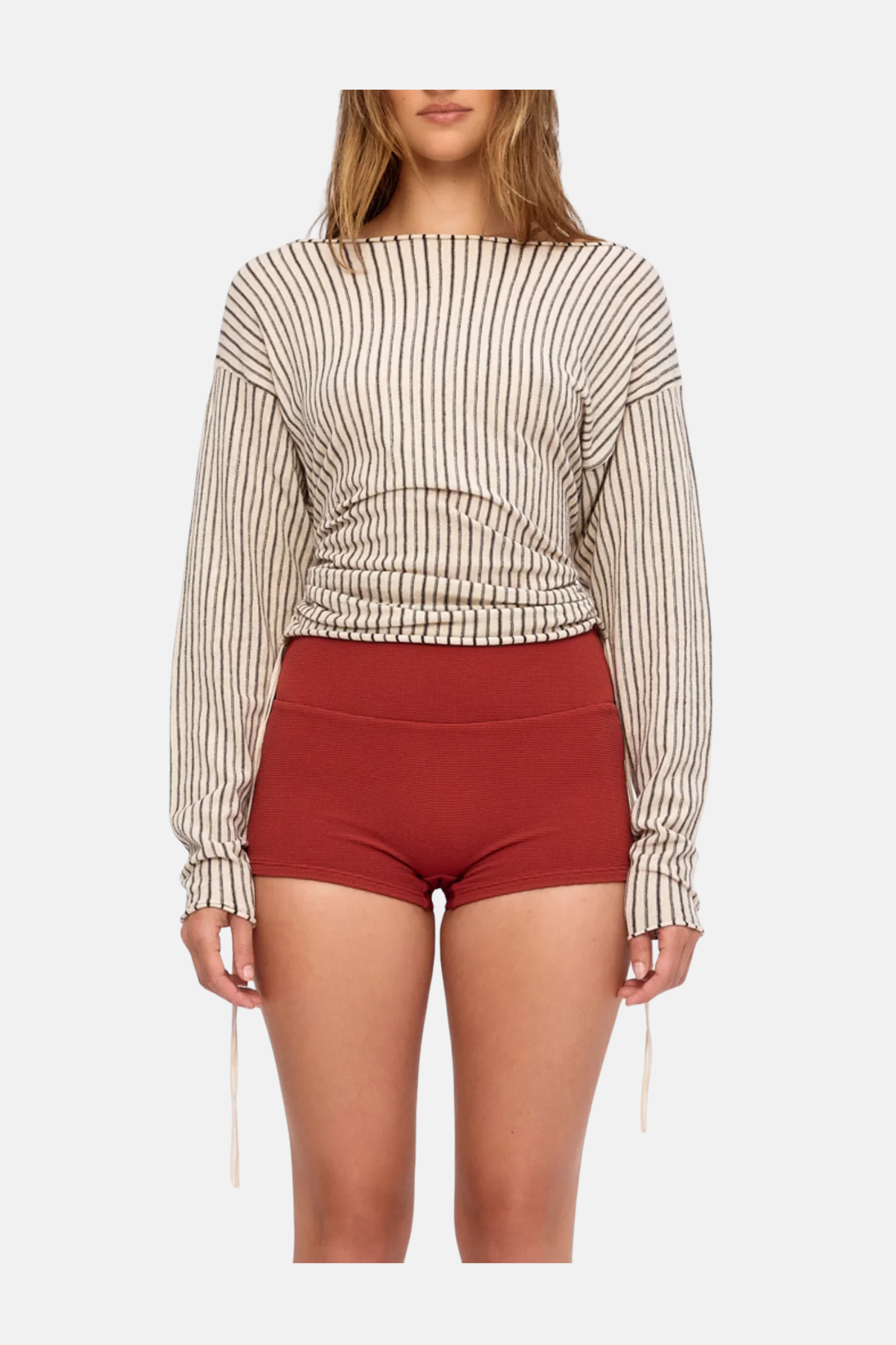 Zulu & Zephyr Natural Pin Stripe Semi Sheer Knit Top