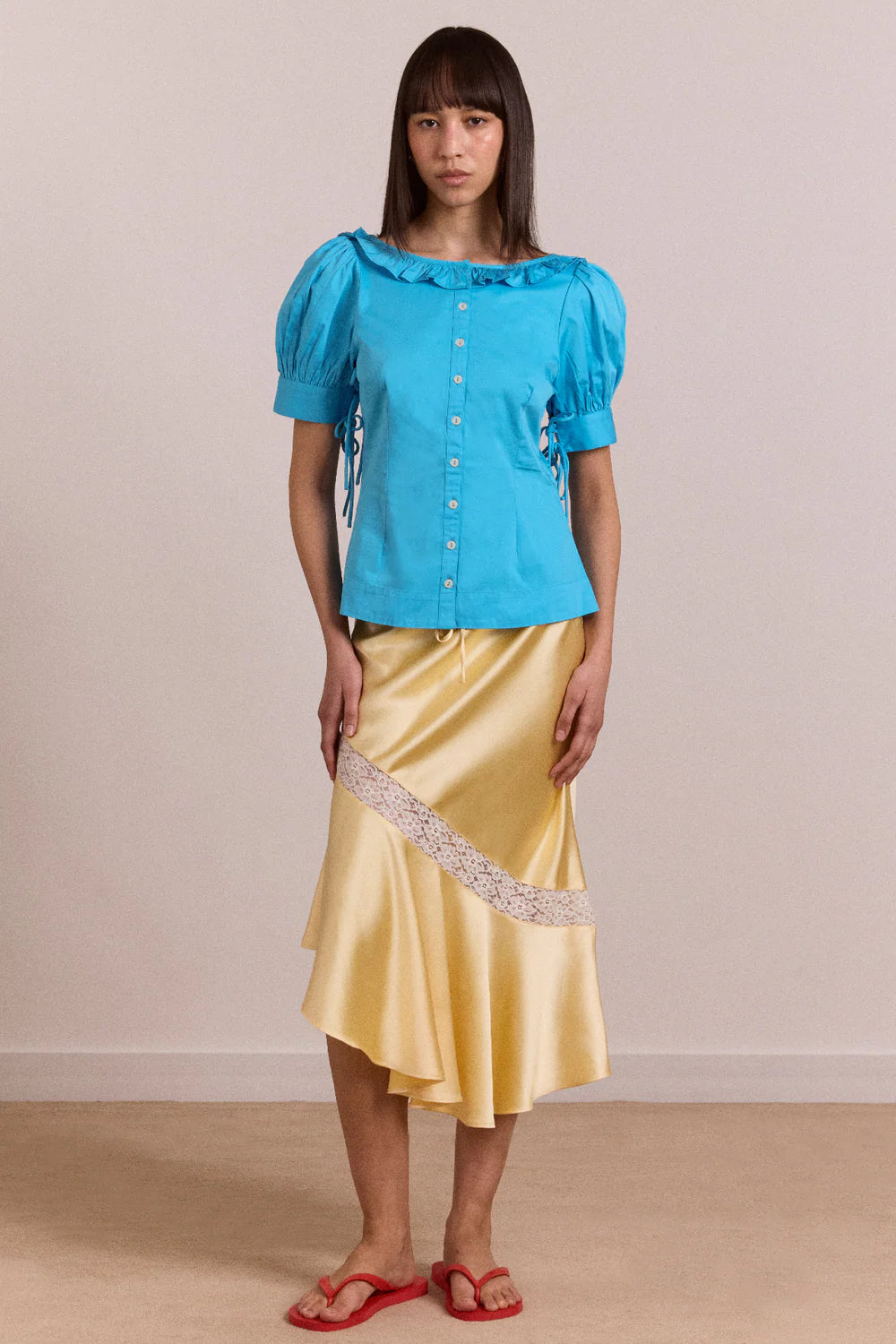 DELPHIA SATIN MIDI SKIRT | BUTTER