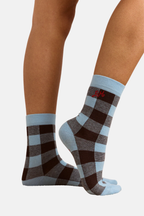 Damson Madder Calf Length Gingham Socks Blue & Chocolate