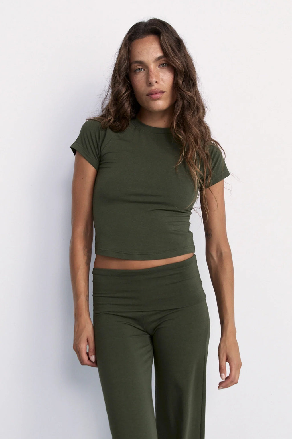 Pinky & Kamal Cropped Baby Tee Khaki