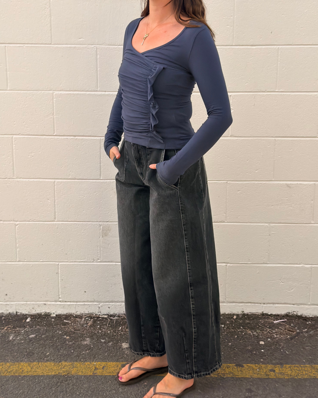 Damson Madder Trixie Ls Top Grey Blue