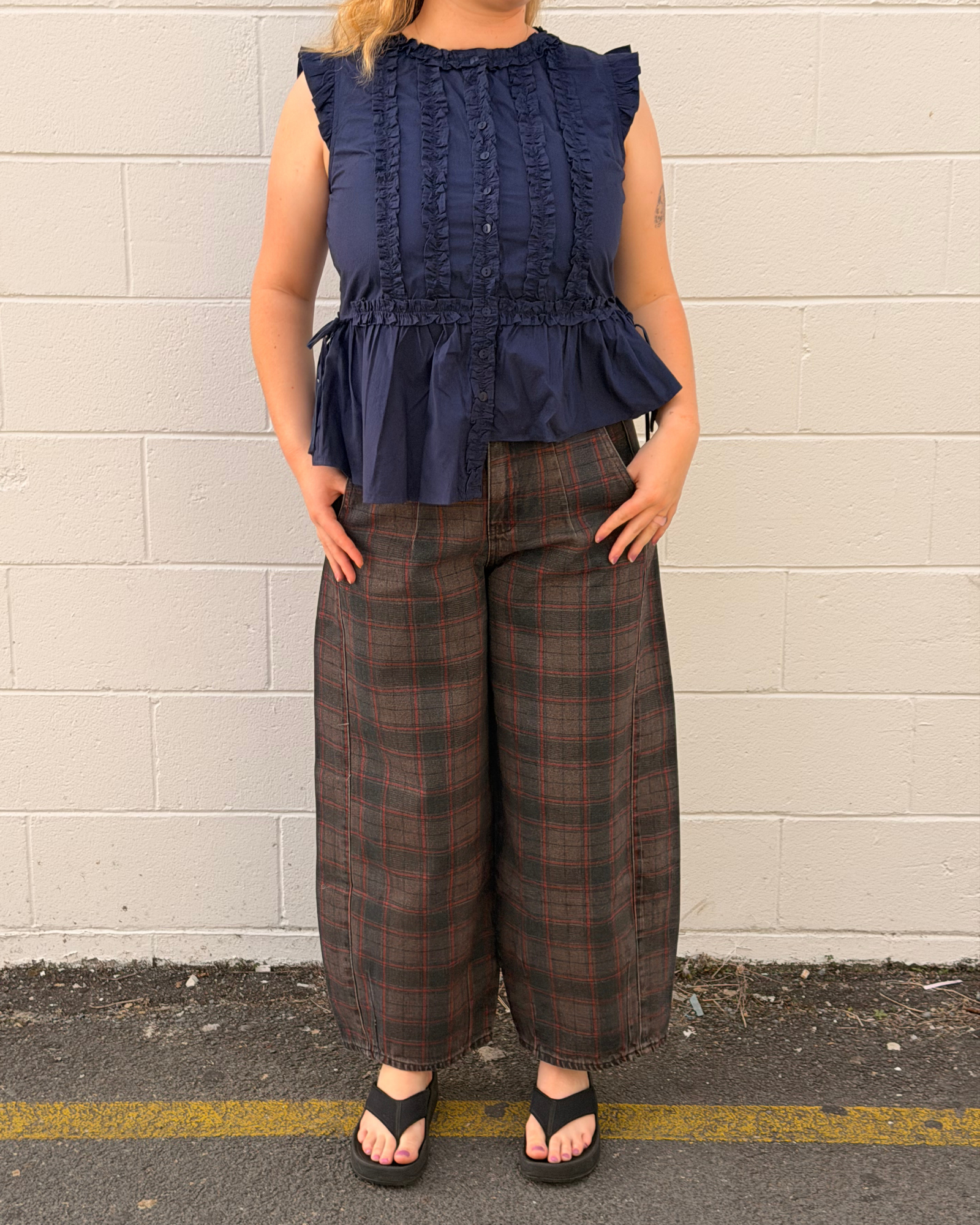 Damson Madder Leighton Ruffle Blouse Navy