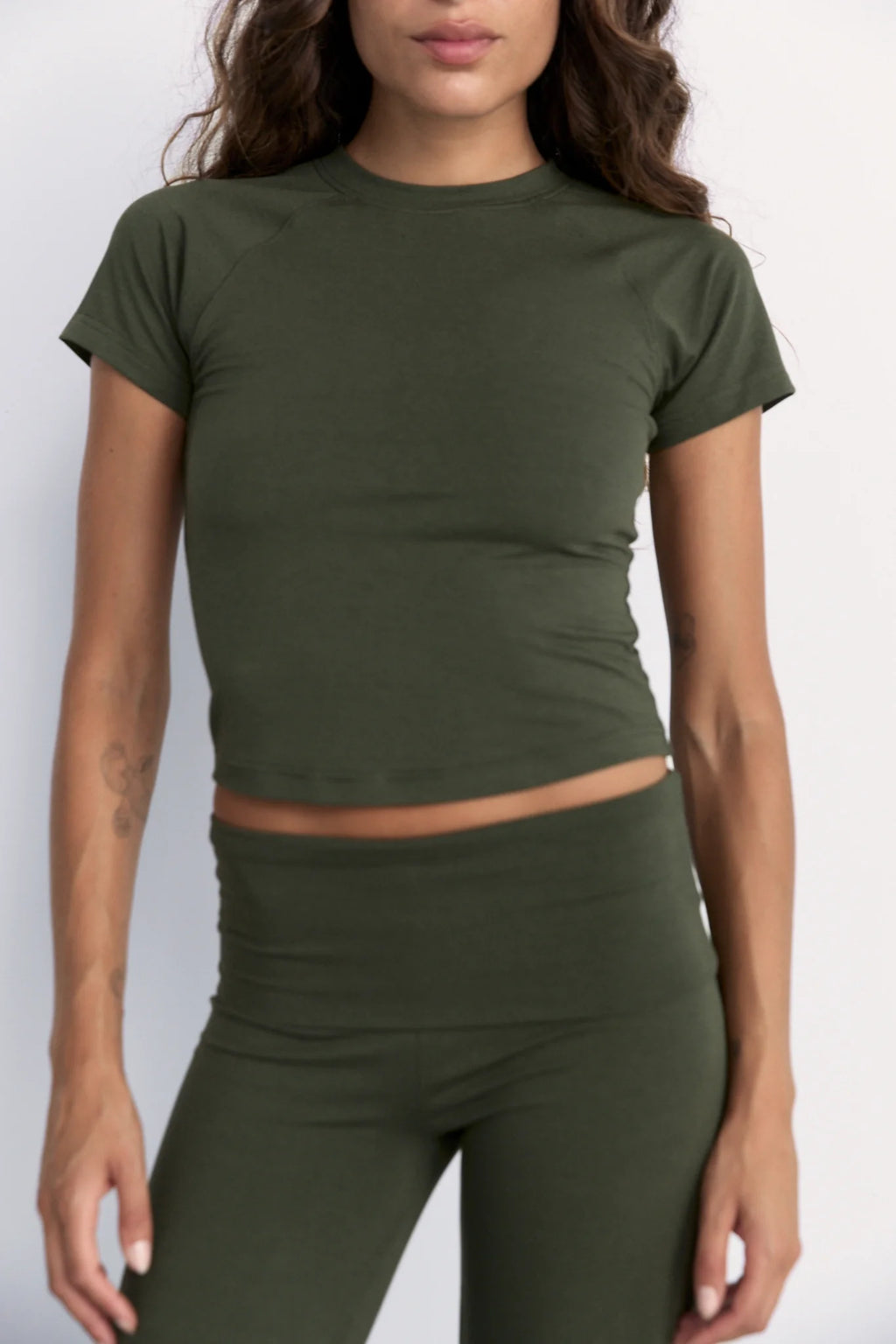 Pinky & Kamal Cropped Baby Tee Khaki