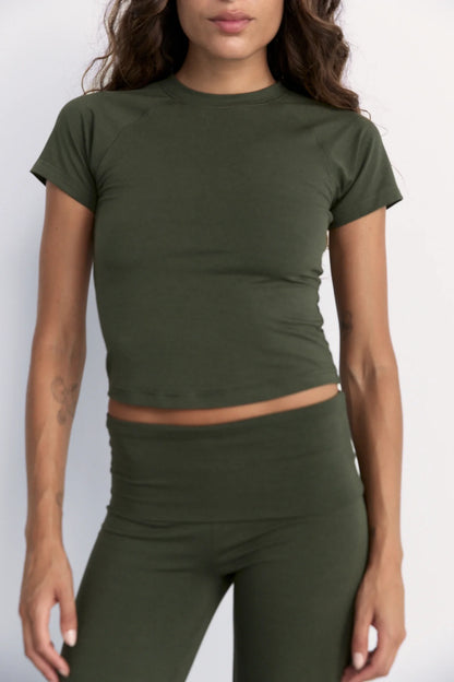 Pinky & Kamal Cropped Baby Tee Khaki