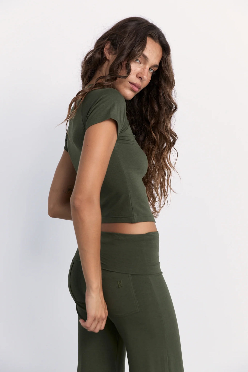 Pinky & Kamal Cropped Baby Tee Khaki