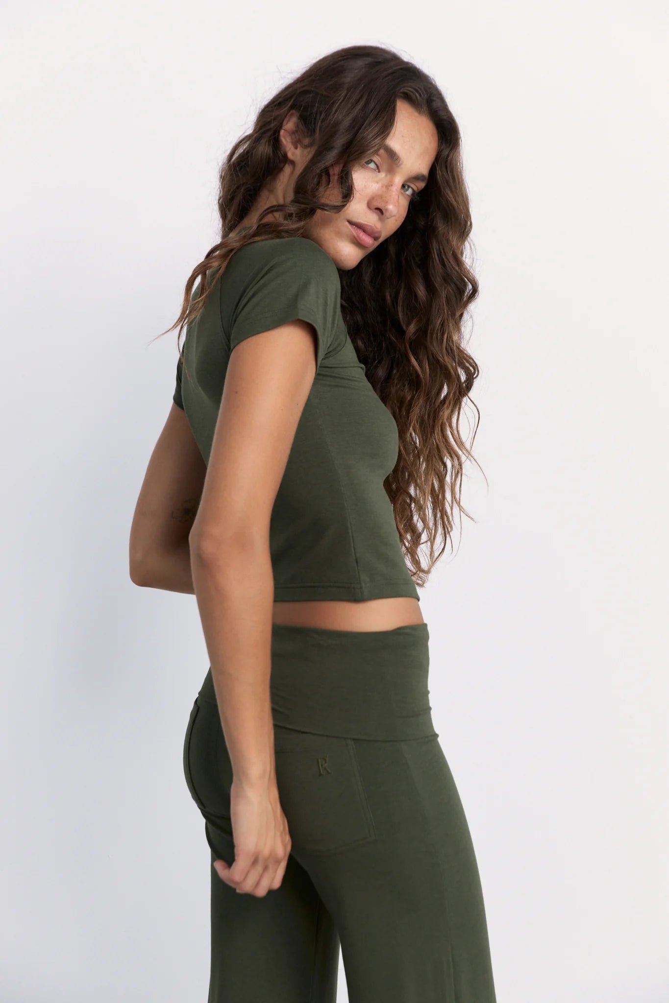 Pinky & Kamal Cropped Baby Tee Khaki