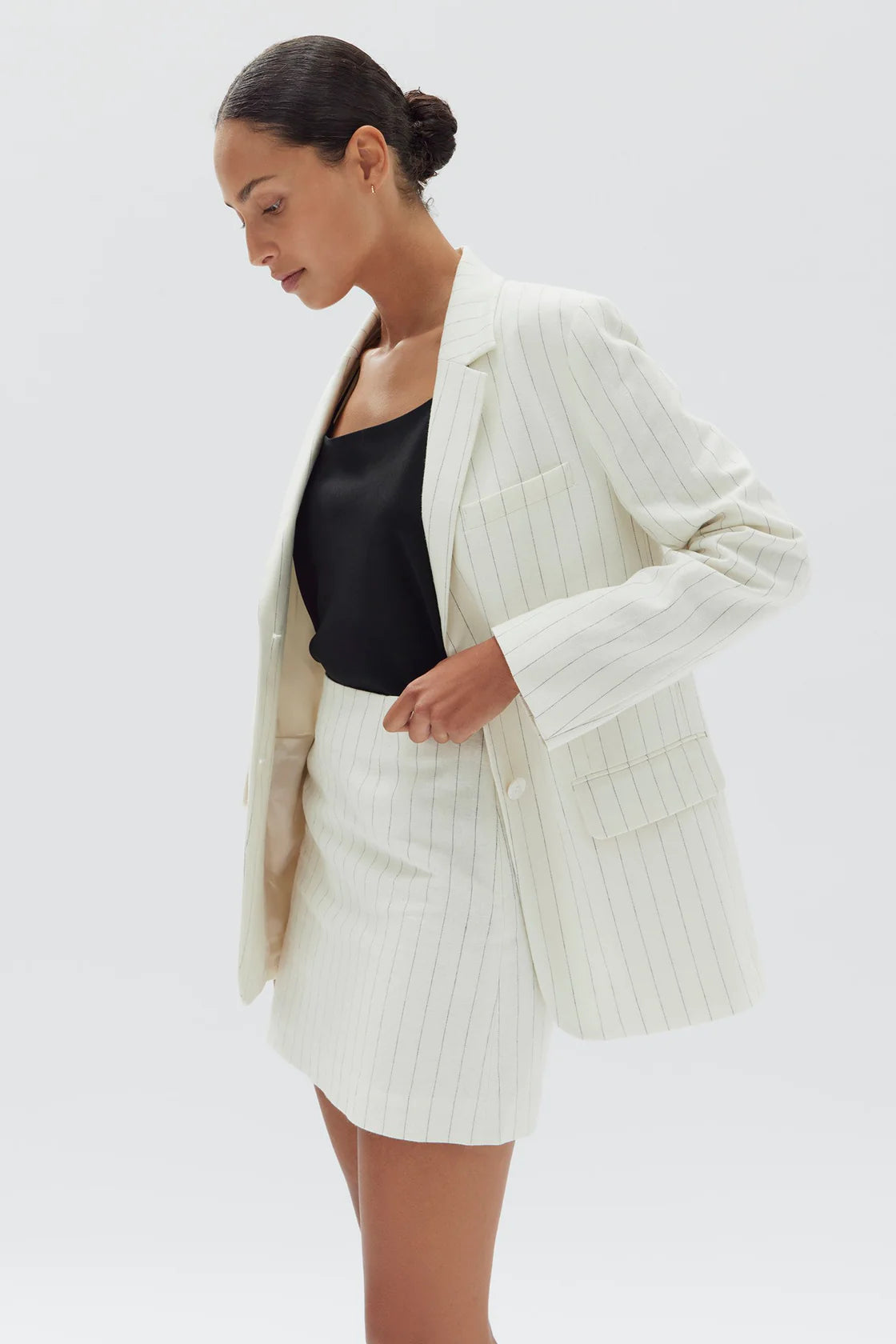 LEILA STRIPE LINEN SKIRT | CREAM PIN STRIPE