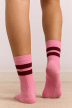 DAMSON MADDER CALF LENGTH SOCKS | PINK & BURGUNDY