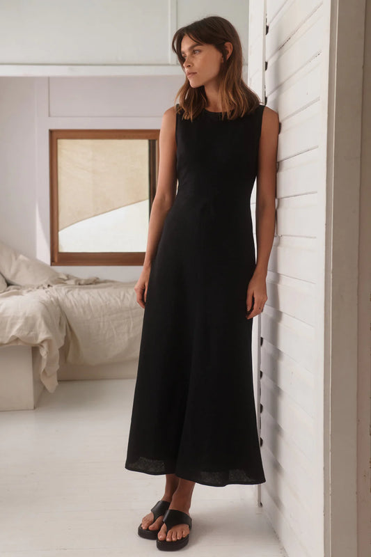 NAIA LINEN DRESS | BLACK