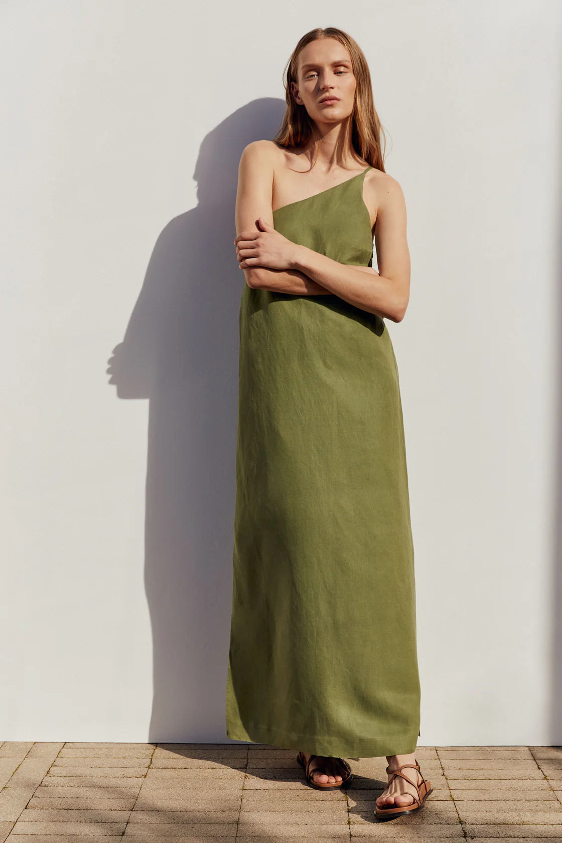 FARRIDAY SILK LINEN MIDI DRESS | PANDAN