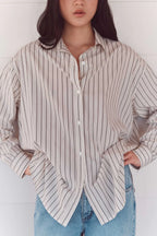 RIA STRIPE LONG SLEEVE SHIRT | CREAM / SMOKE