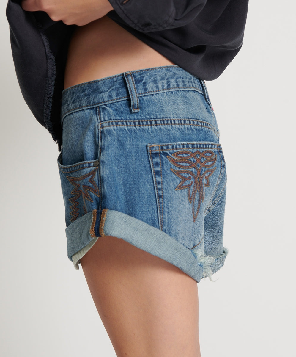 WESTLAND BLUE MOTIF BANDITS LOW WAIST DENIM SHORT