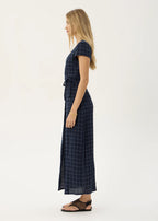 Afends Felicity Seersucker Maxi Dress Midnight Check