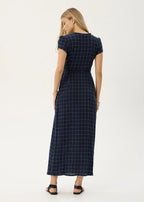 Afends Felicity Seersucker Maxi Dress Midnight Check