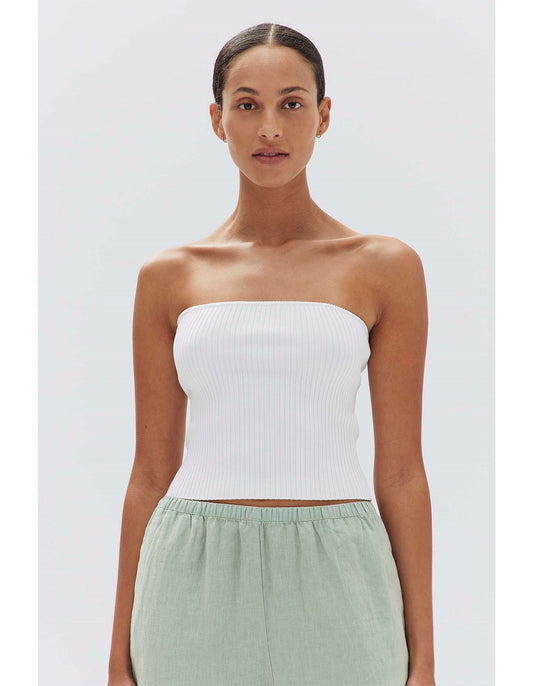 SKARA STRAPLESS RIB TOP | WHITE