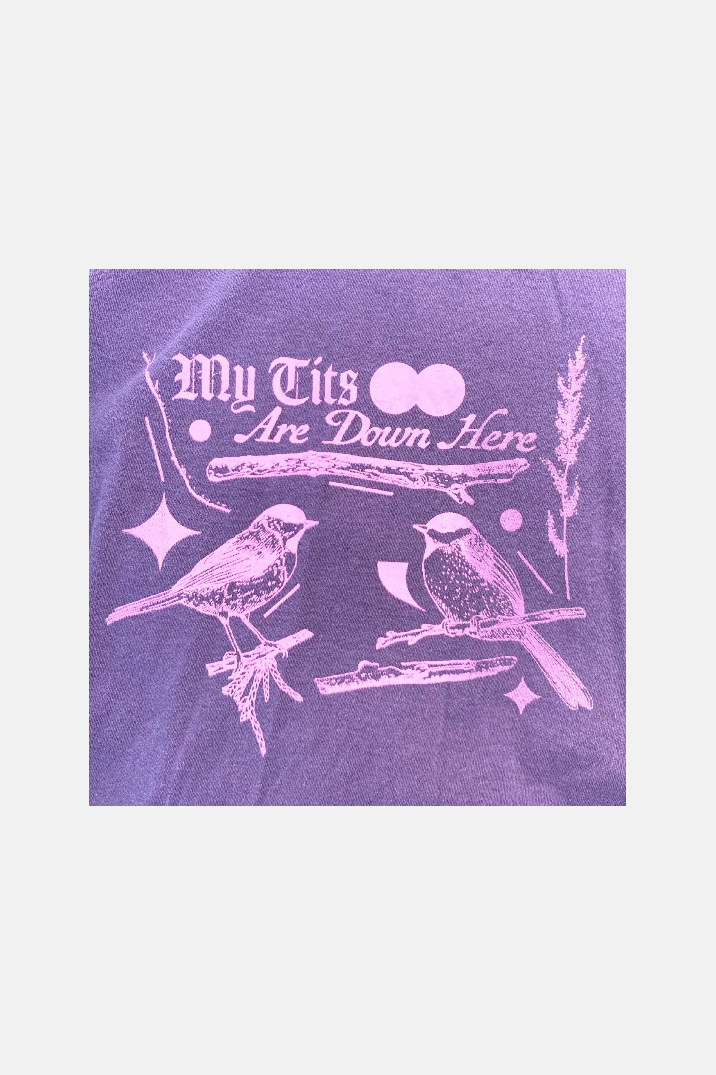 Freddy Tyler Paul 'My Tits are Down Here' Tee Berry Purple