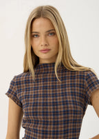 Afends Elodie Seersucker Mini Dress Indigo Check