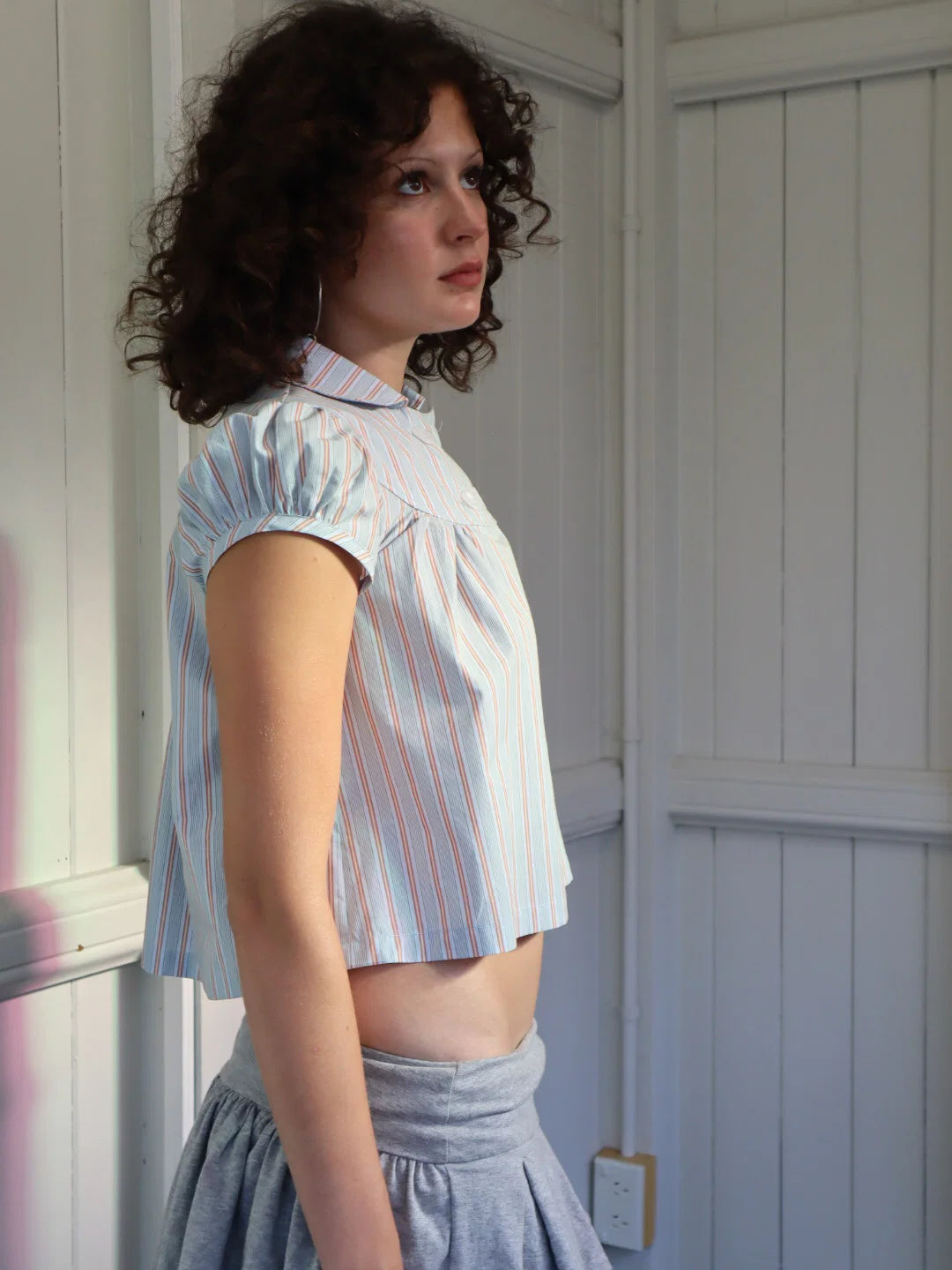 Obelia's Baby Button Top Blue Stripe