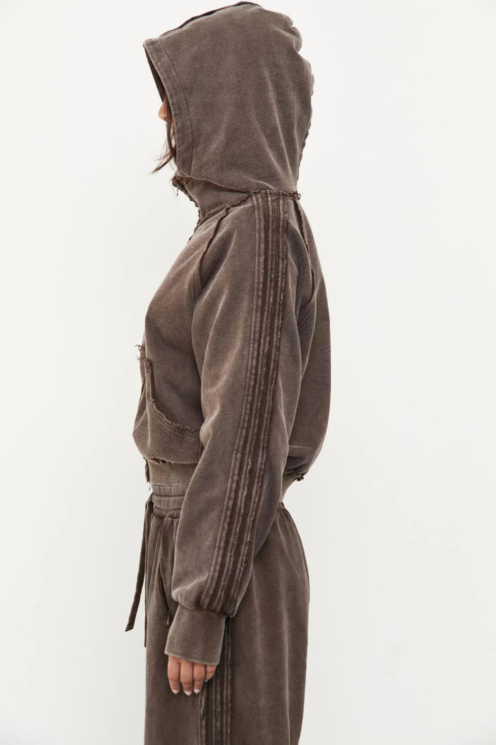 ZIP UP ACID WASH HOODIE - SOIL