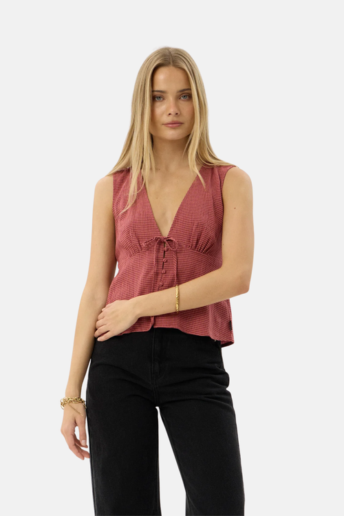 Afends Dahlia Short Sleeve Top Indy Rose Check