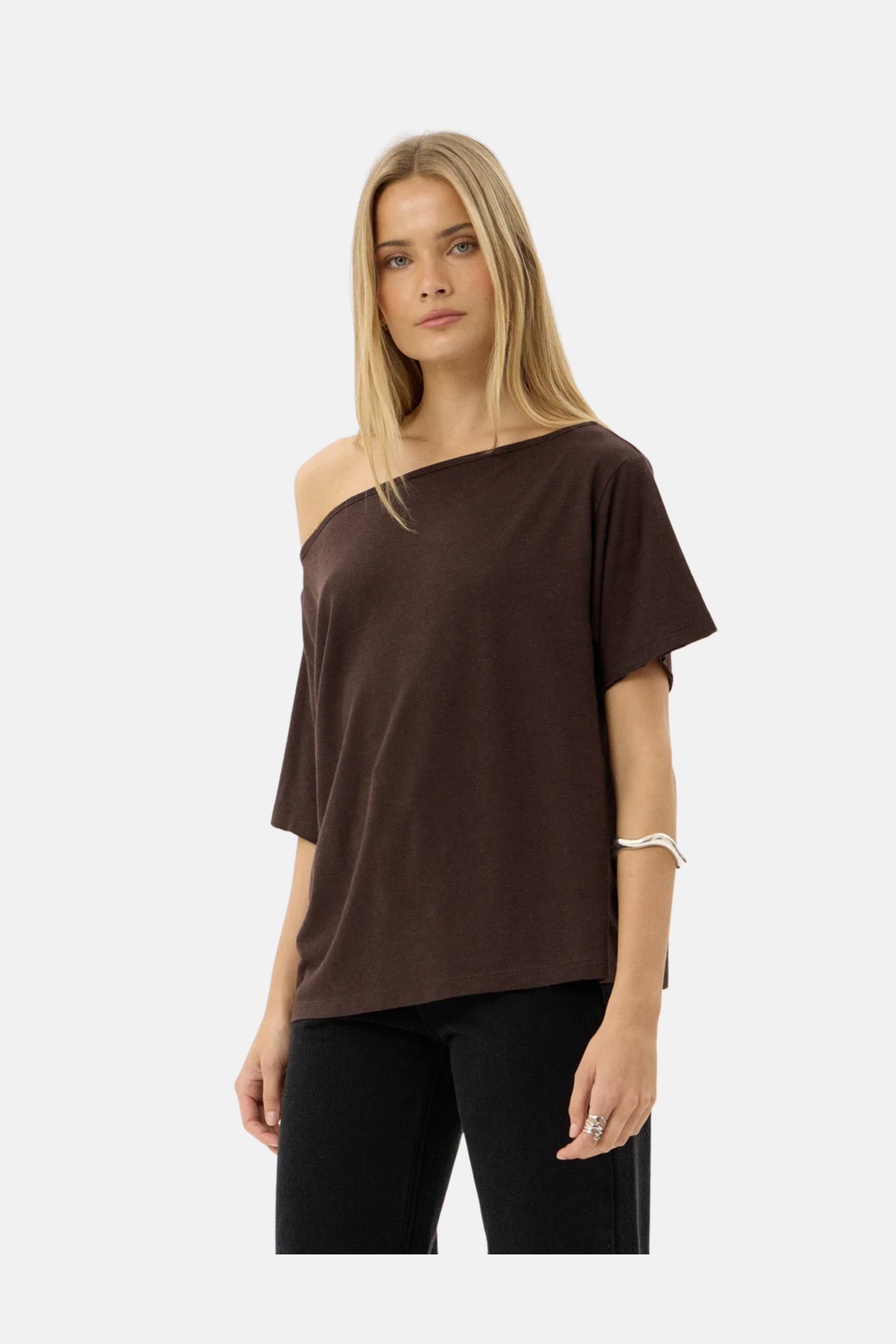 Afends Sabina Off Shoulder Tee Brown