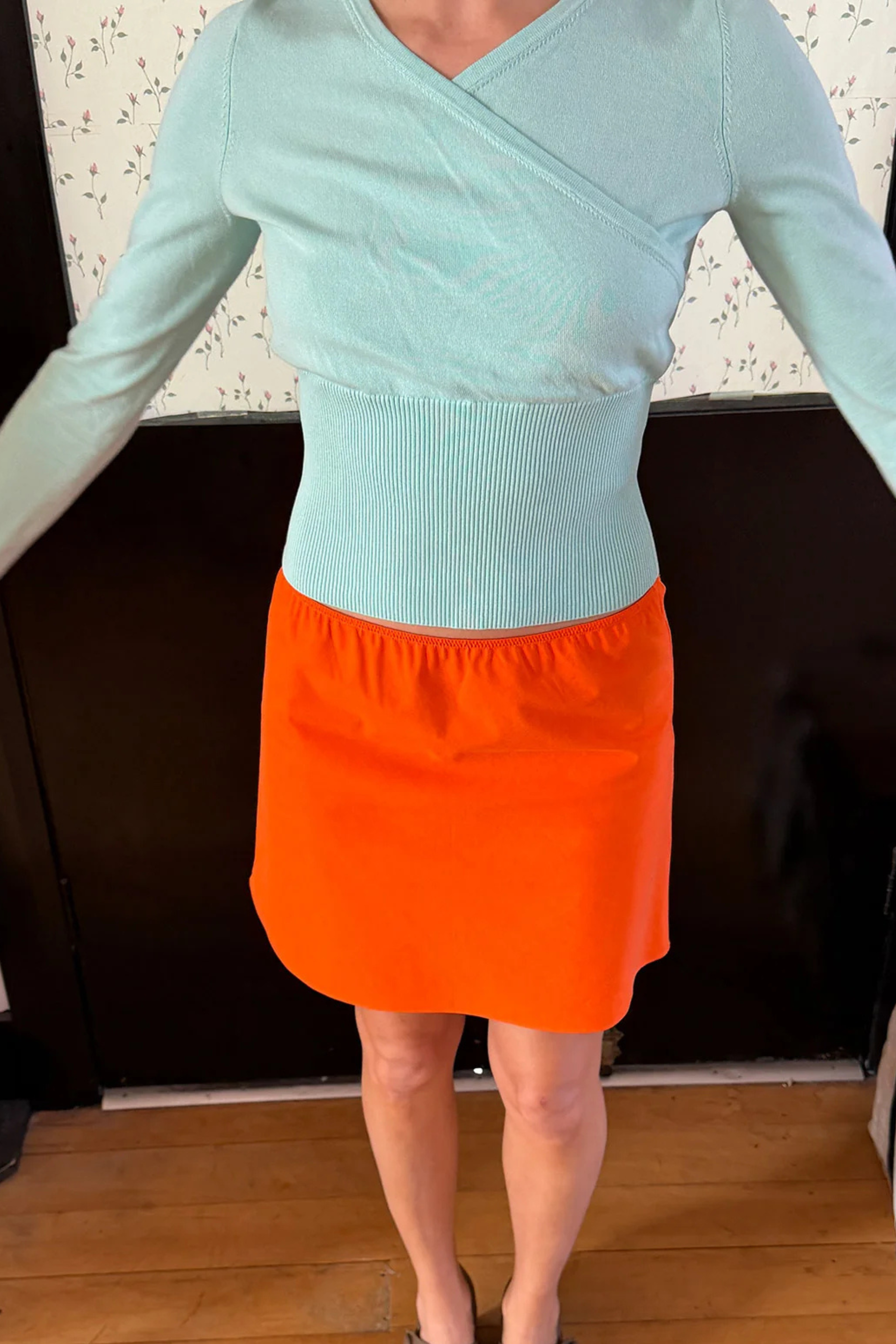 Olga Joan Mock Wrap Knit Top Seafoam
