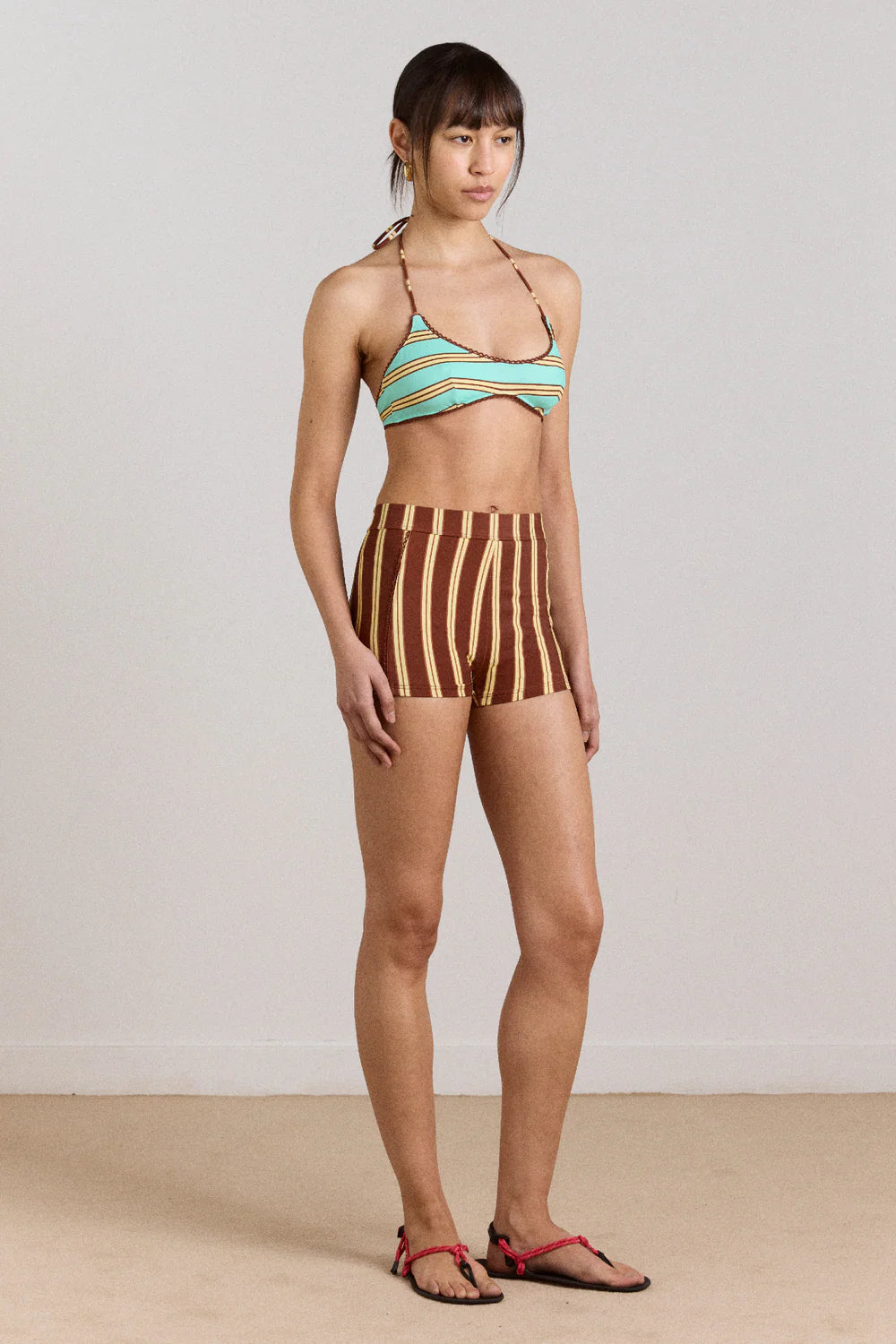 TRUDI BOY SHORT | BROWN STRIPE PRINT